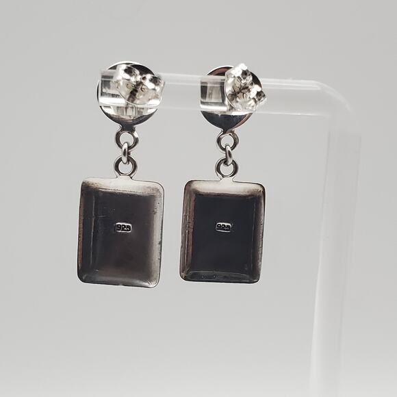 Sterling Silver 925 Sky Blue Chalcedony Dangle Earrings Vintage - Picture 2 of 10